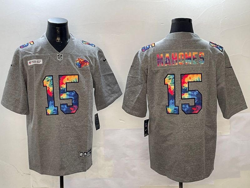 Men Kansas City Chiefs #15 Mahomes Grey Rainbow 2024 Nike Limited NFL Jersey style 1->cincinnati bengals->NFL Jersey
